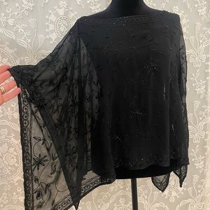 Scala Elegant Beaded Sheer Poncho Shawl Evening Wrap One Size Fits All Black